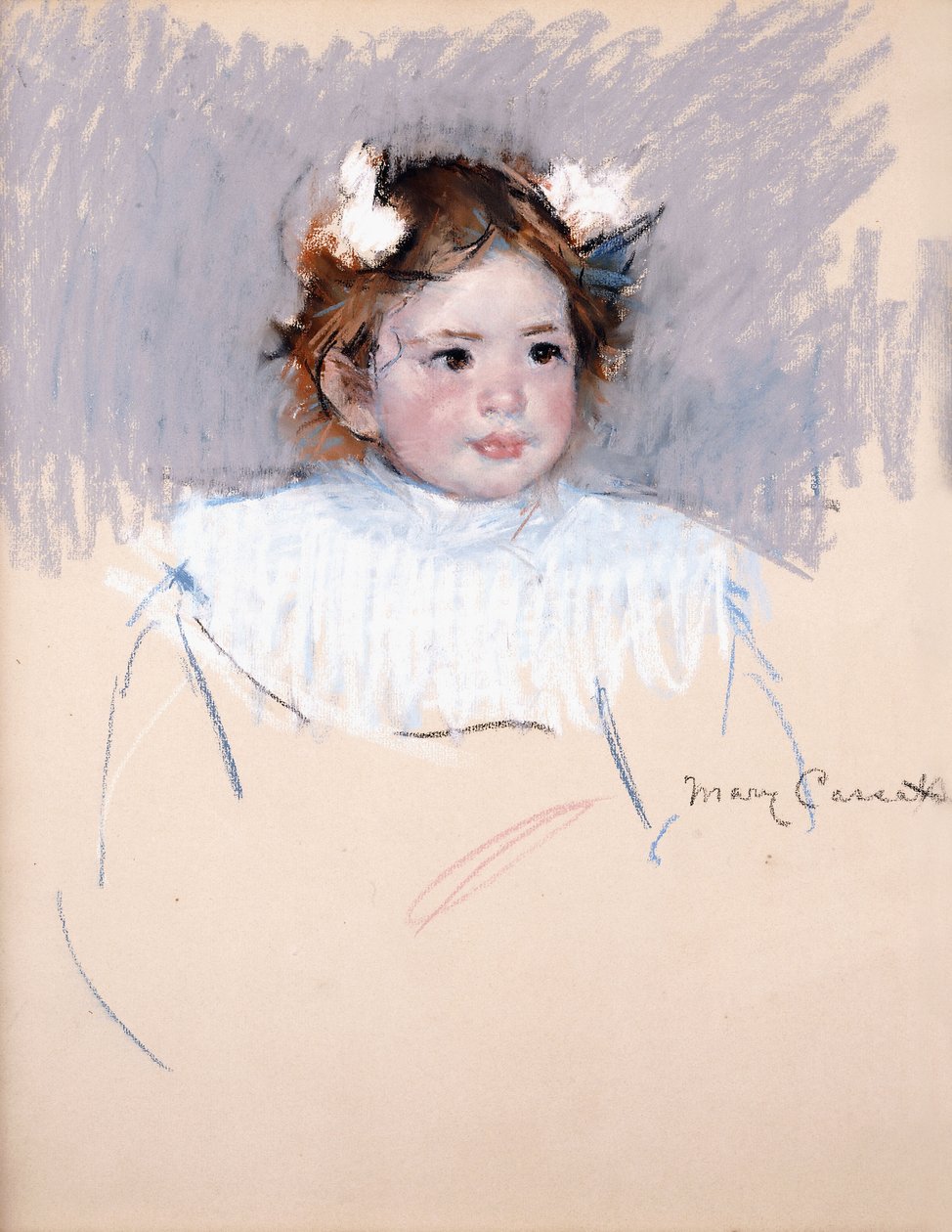 Ellen med sløjfer i håret, Looking Right, 1899 af Mary Cassatt