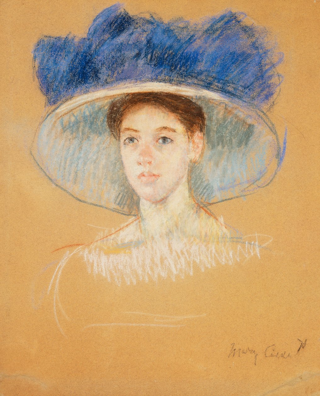 Hoved af en kvinde med en stor hat, ca. 1909 af Mary Cassatt