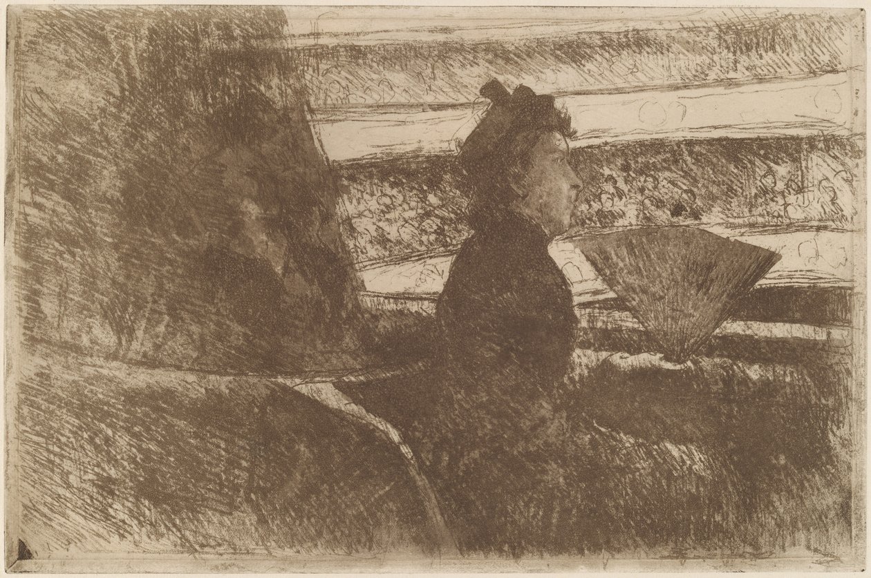 Dame i sort, i en loge, mod højre, ca. 1880. af Mary Cassatt