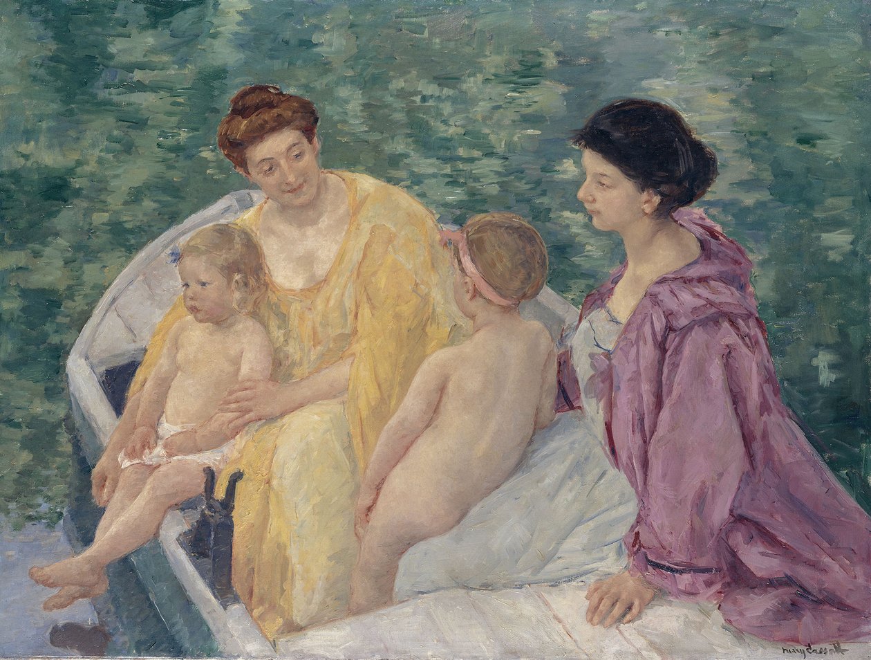 Le Bain To mødre og deres børn i en båd af Mary Cassatt