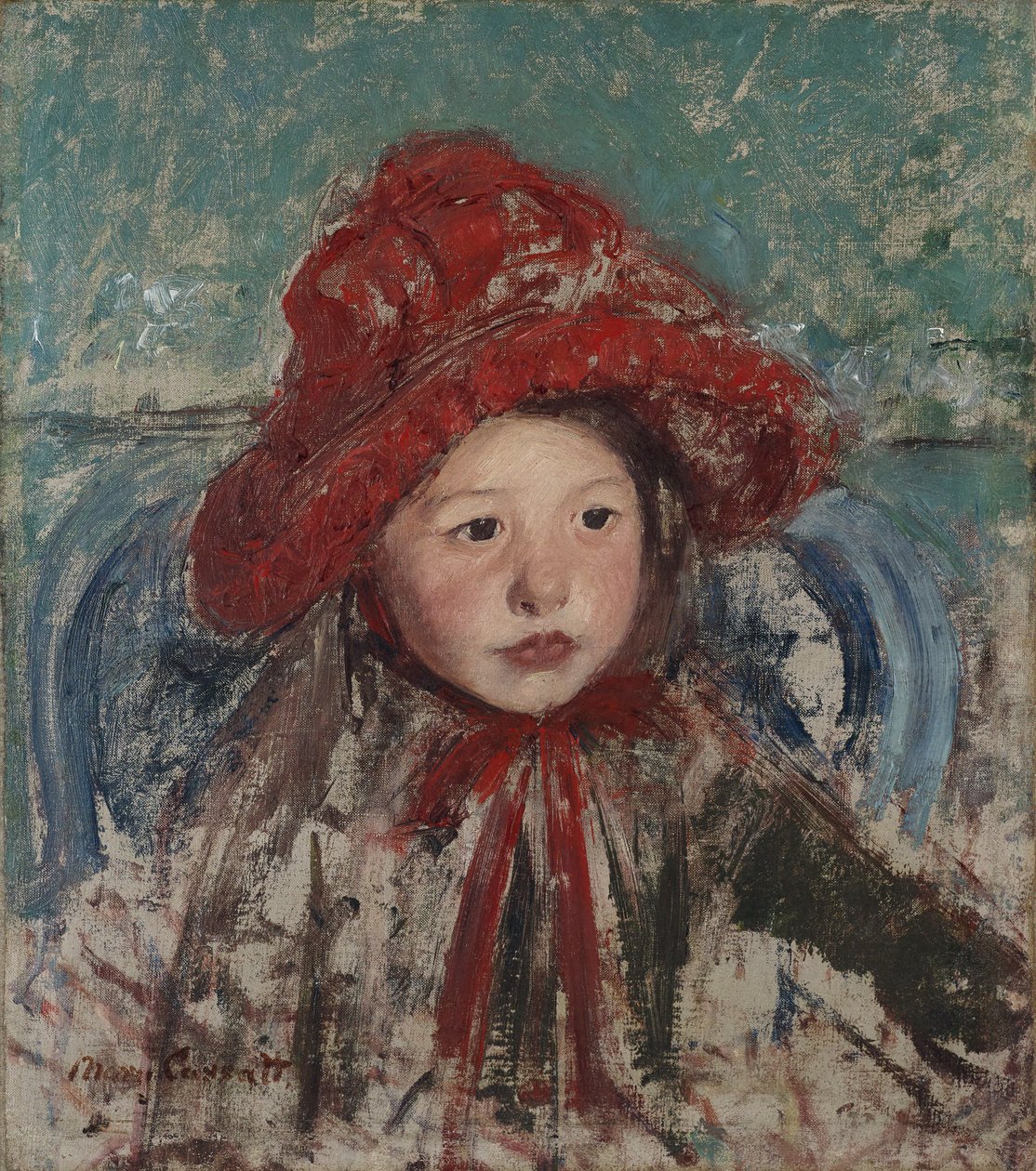 Lille pige med en stor rød hat af Mary Cassatt