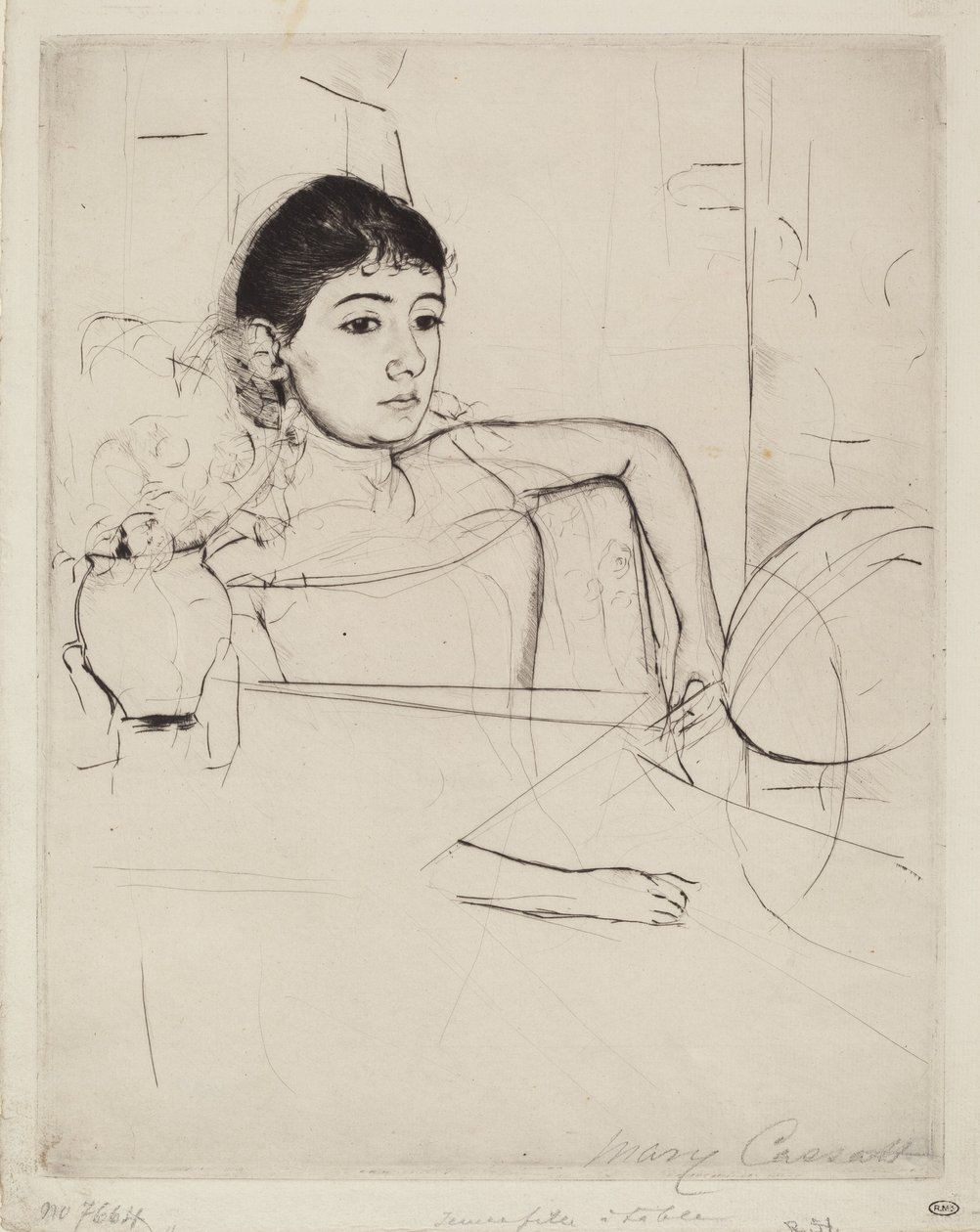 Mimi som brunette, ca. 1889. af Mary Cassatt