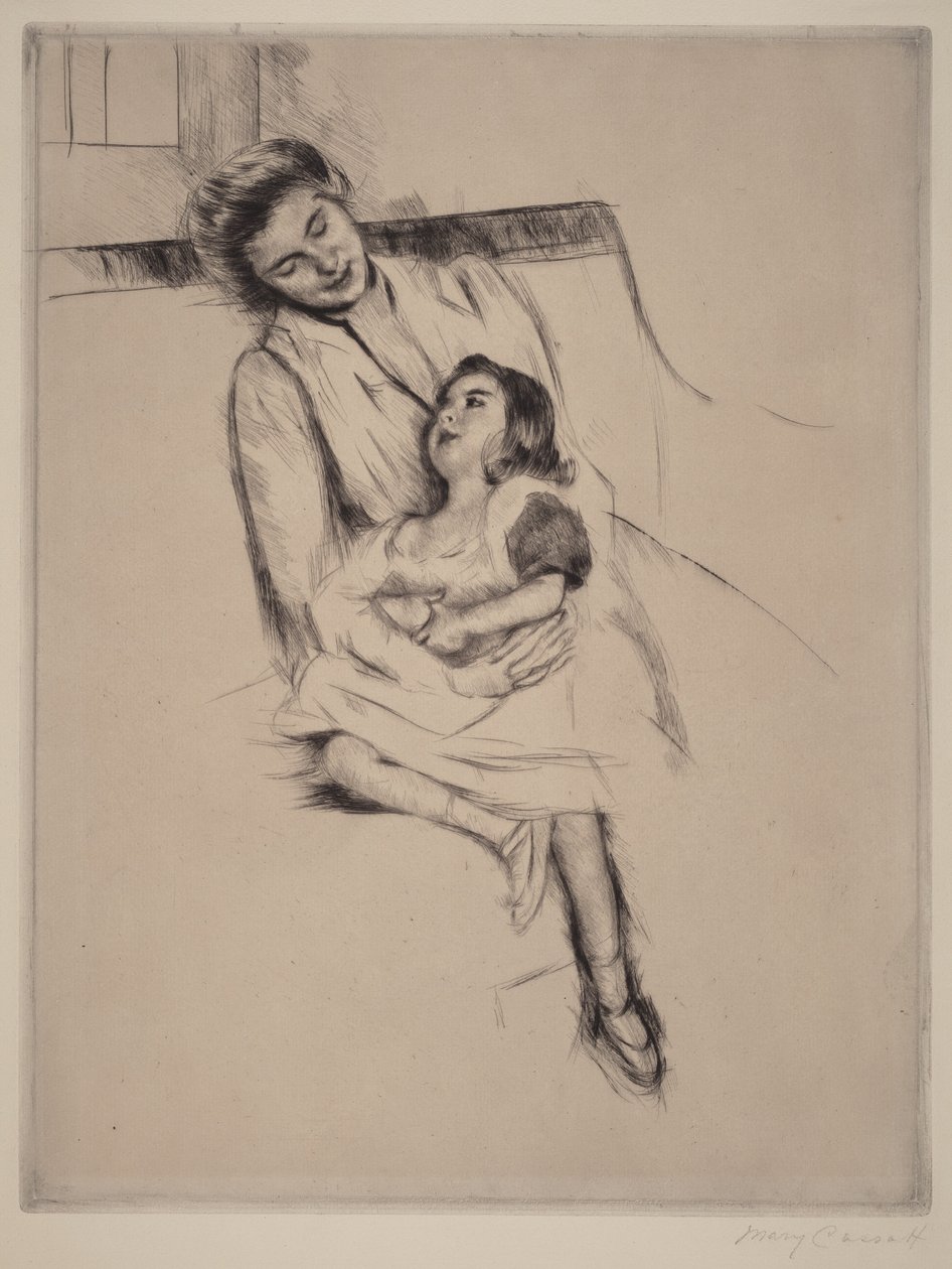 Reine og Margot siddende på en sofa (nr. 2) af Mary Cassatt