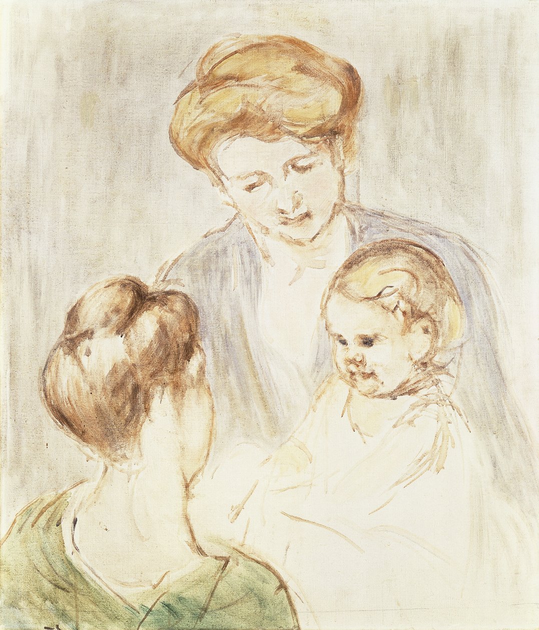 Smilende baby med to piger, af Mary Cassatt