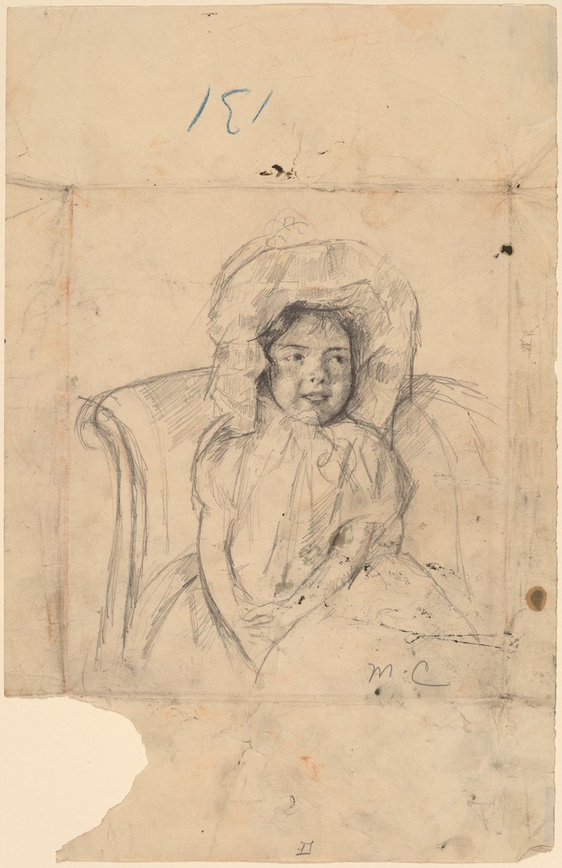Smilende Margot iført en pjusket motorhjelm, ca. 1902. af Mary Cassatt