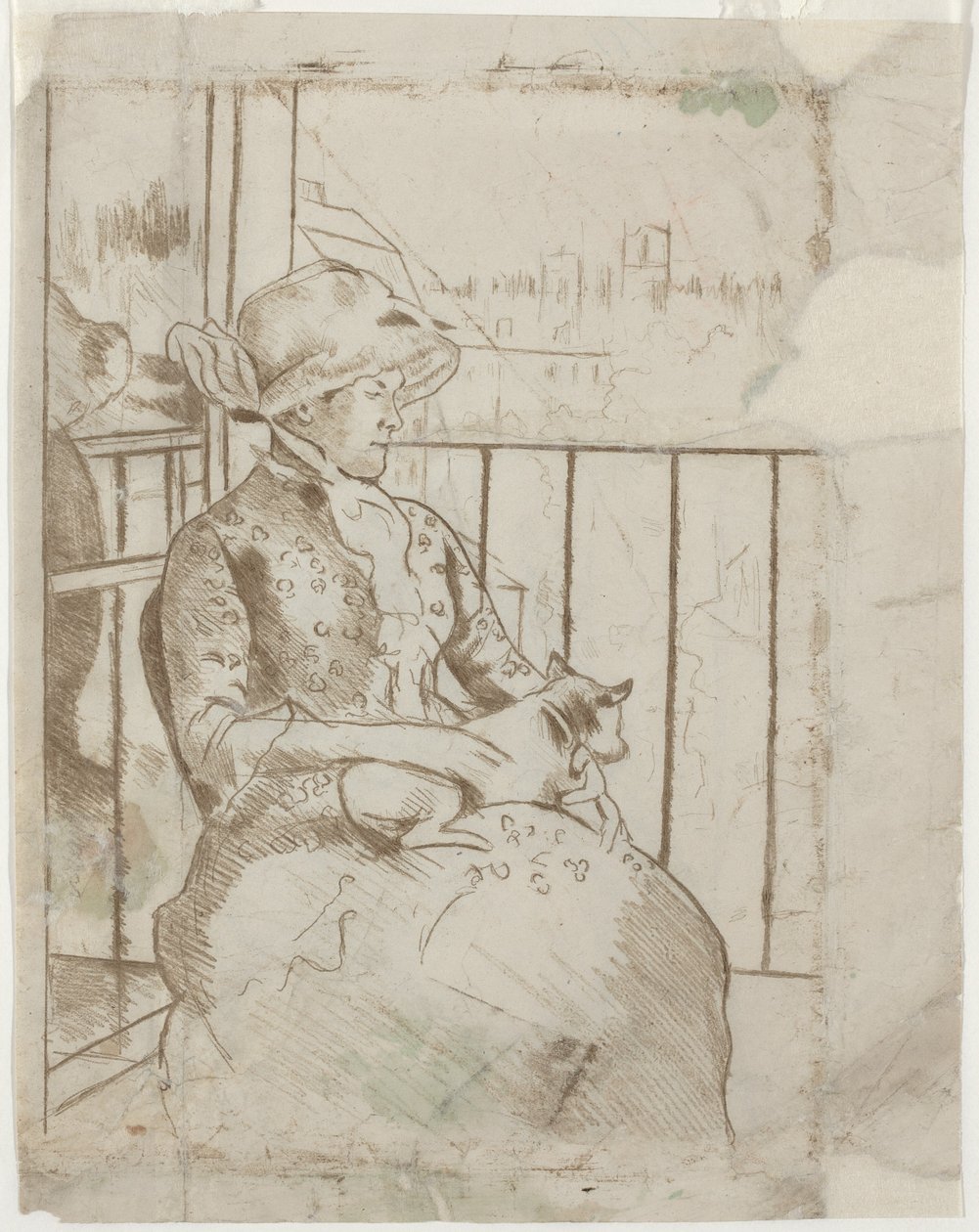 Susan på en balkon holder en hund [verso] af Mary Cassatt