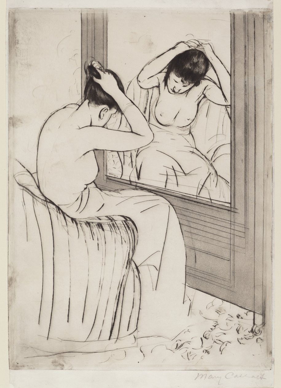 The Coiffure, 1890-1891. af Mary Cassatt