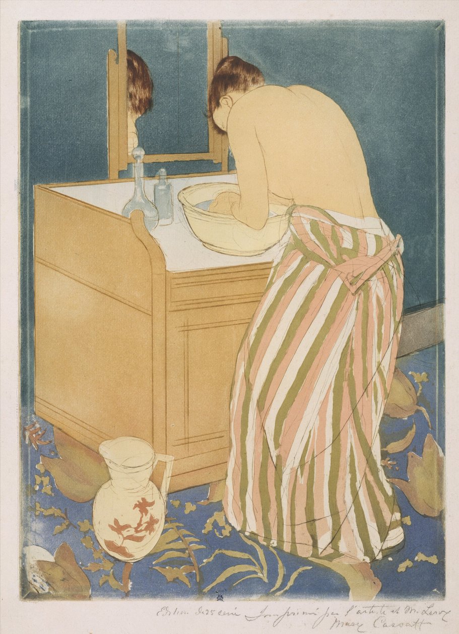 Kvinde i bad (La Toilette), 1890-1 (tørnål og akvatinte) af Mary Cassatt