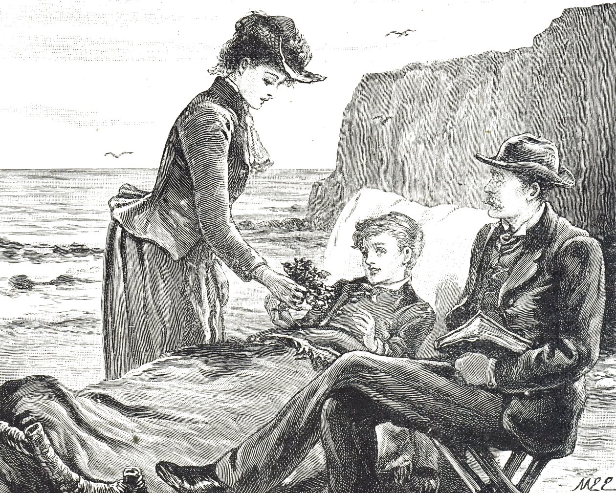 Gravering af en krøbling dreng ved havet af Mary Ellen Edwards
