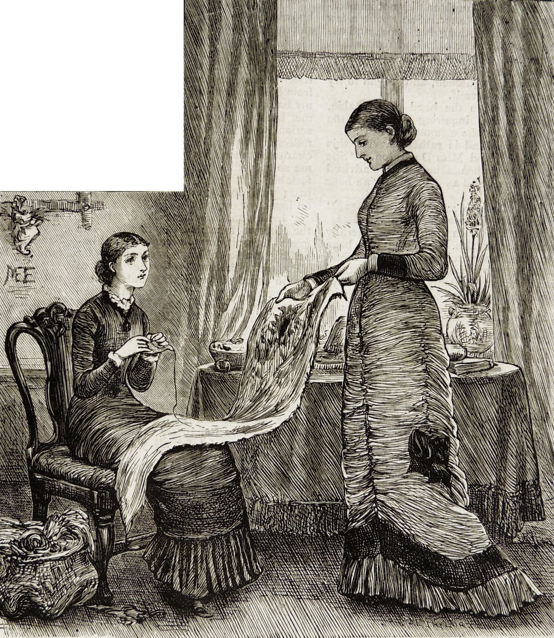 Ung kvinde, der beundrer sin vens broderi af Mary Ellen Edwards