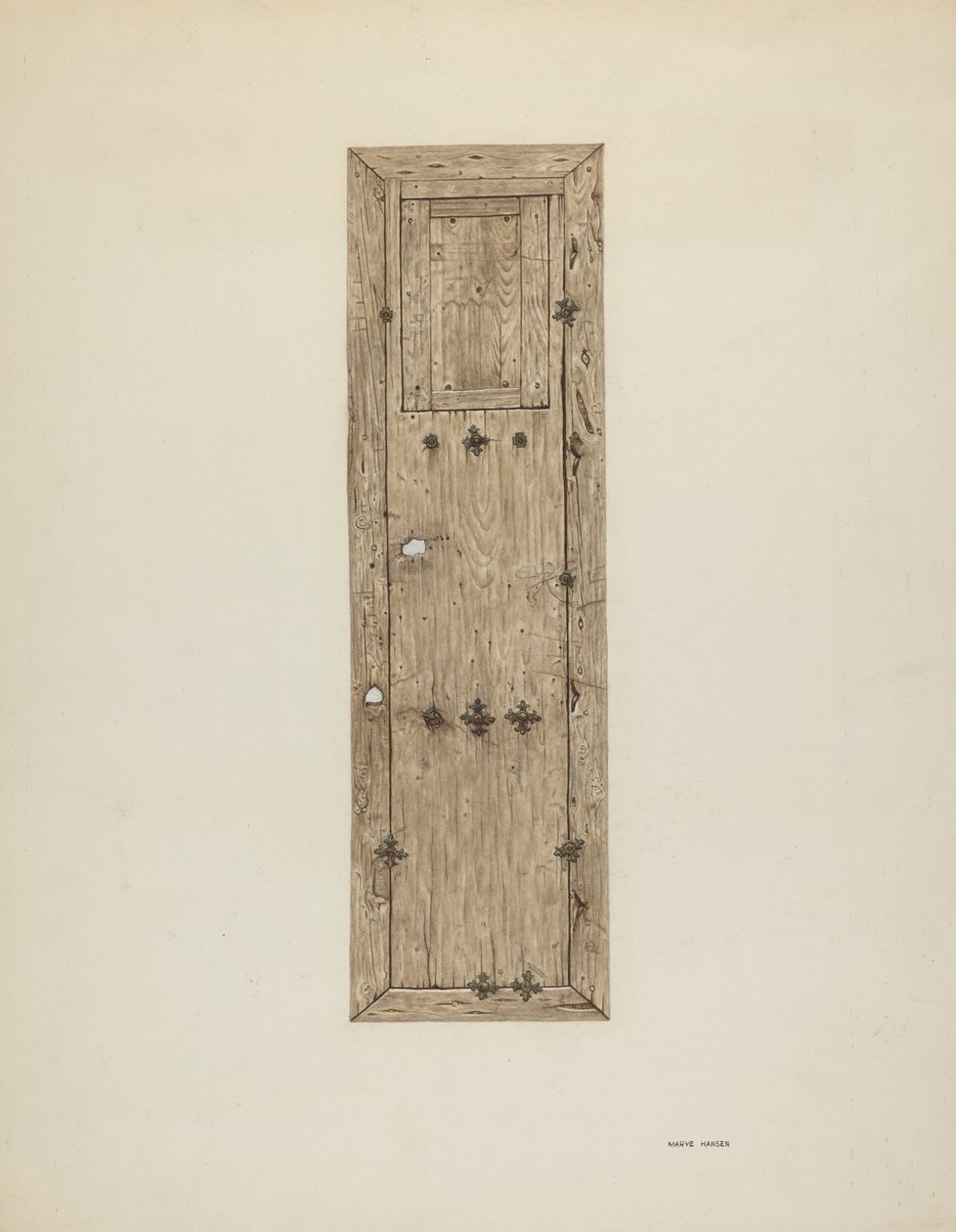 Kobberbesat dør en af et par, ca. 1939. af Mary Hansen