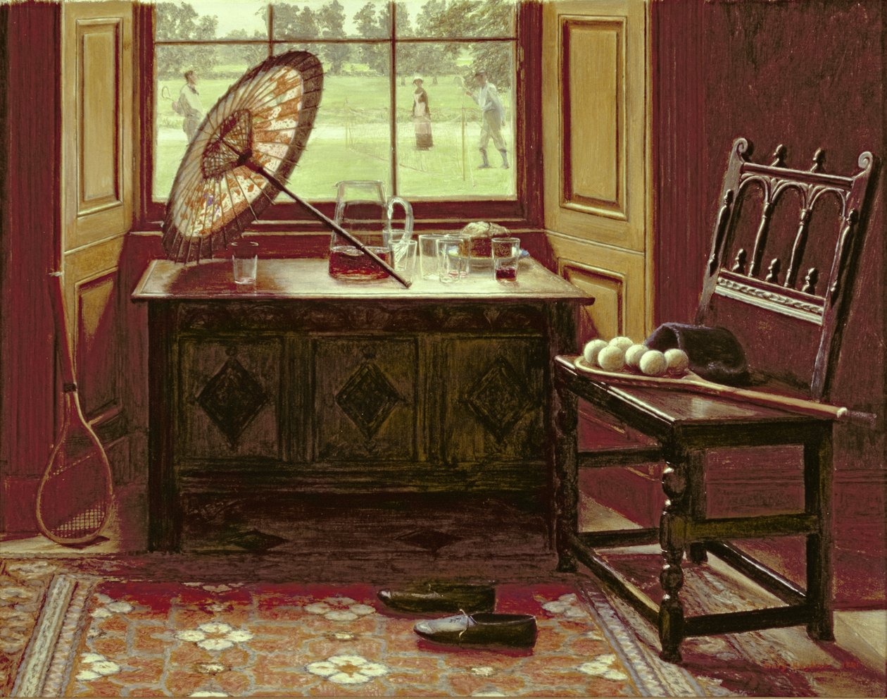 The Lawn Tennis Season, 1881 (olie på kort) af Mary Hayllar