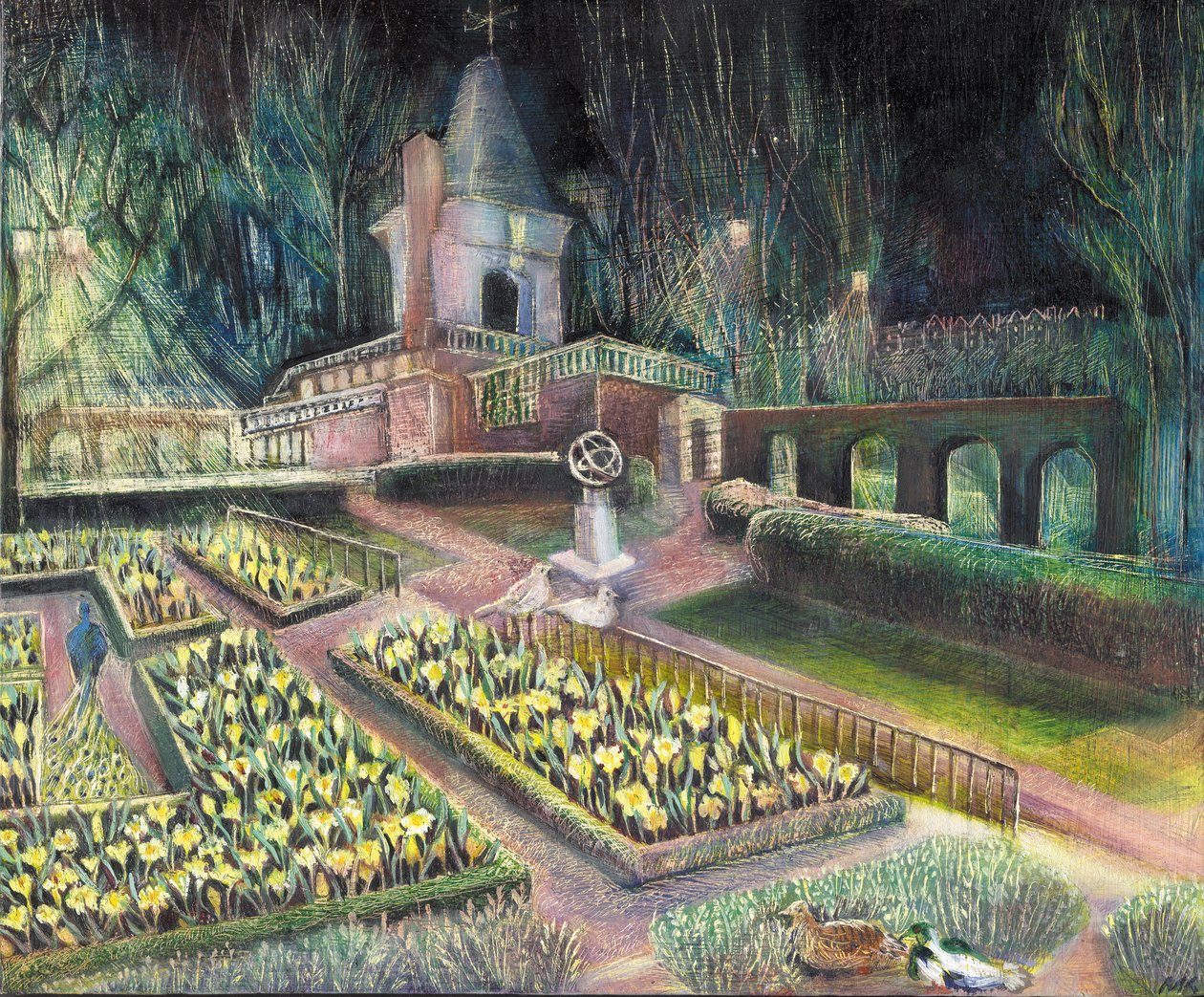 Flower Garden, Holland park, 2002 (olie på bard) af Mary Kuper
