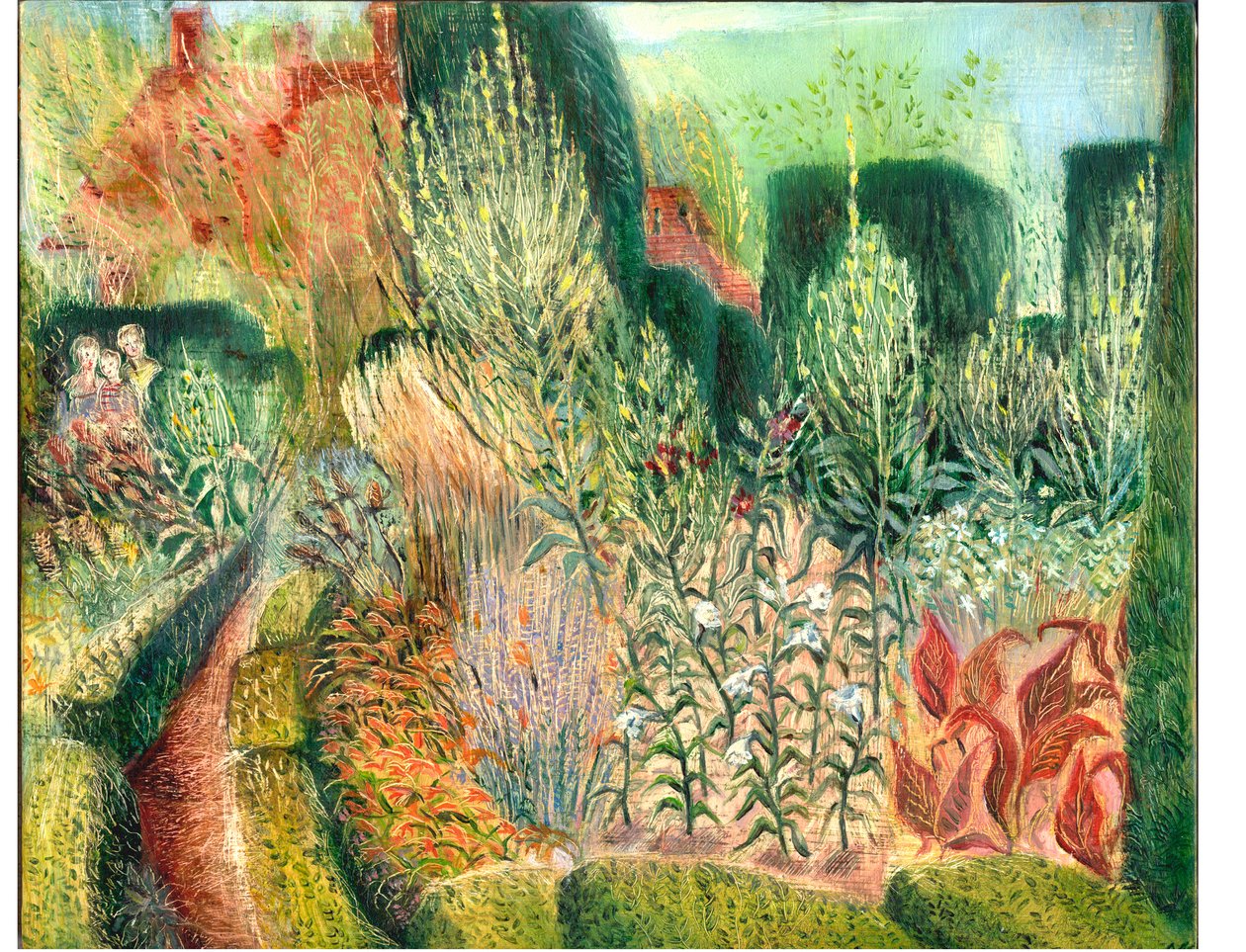 Great Dixter: Topiary and paths, 2003 (olie om bord) af Mary Kuper
