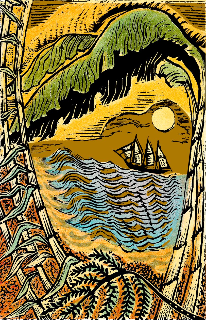 High Wind in Jamaica, 2006 (vinylgravering, stencileret farve) af Mary Kuper