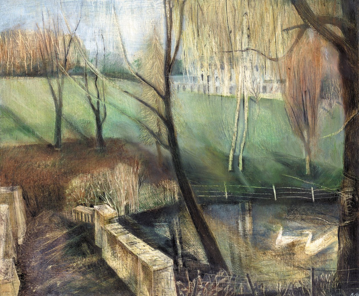 Pond, Kenwood, 2002 (olie om bord) af Mary Kuper