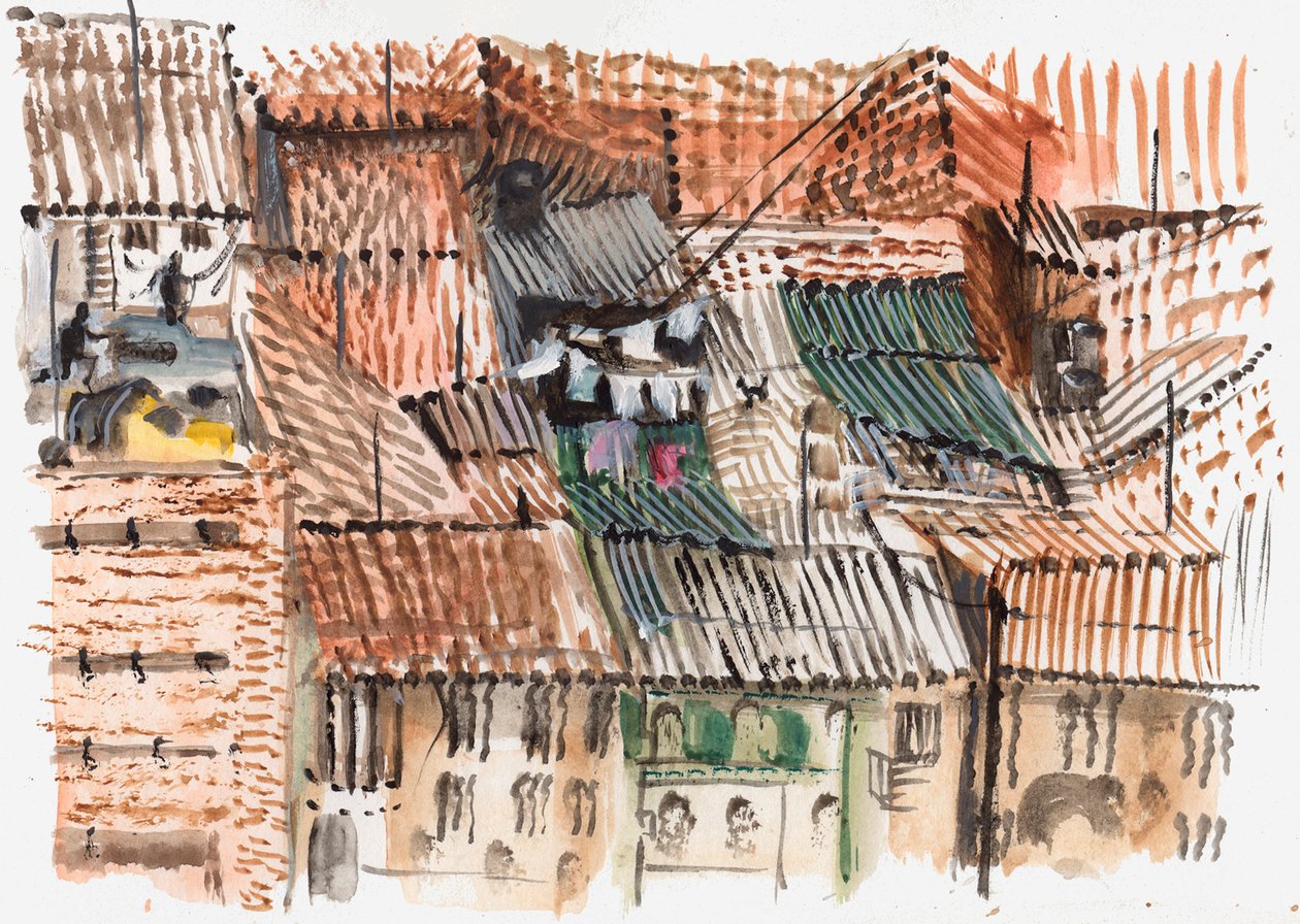 Rooftops, Bogota, 2008 (pen og akvarel) af Mary Kuper