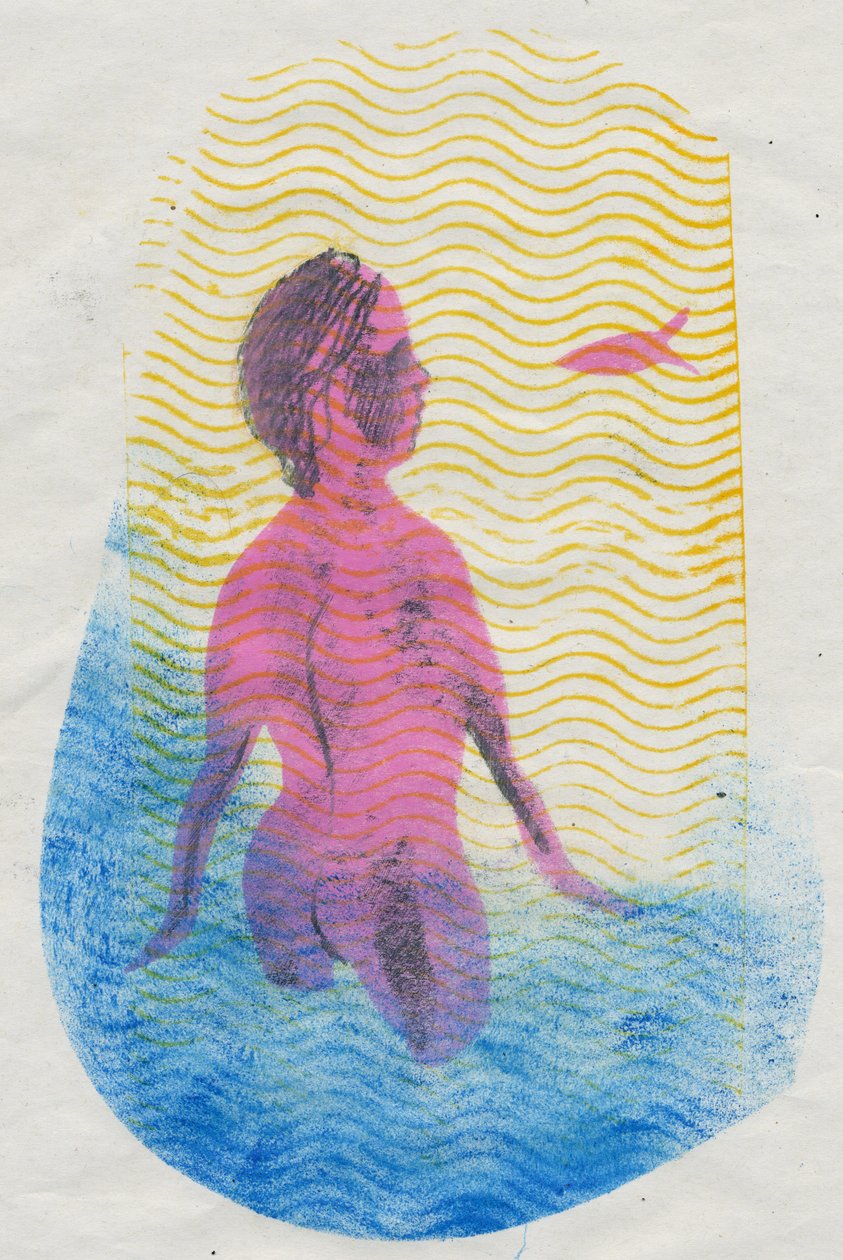 Svømmer, 2018 (monoprint) af Mary Kuper
