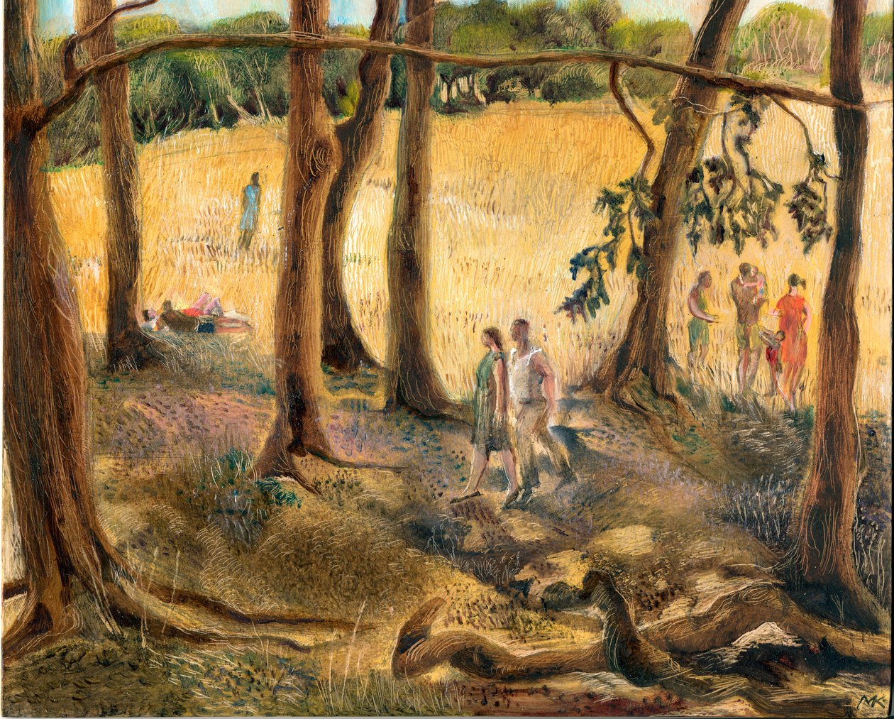 Under træerne, Hampstead Heath, 2002 (olie ombord) af Mary Kuper