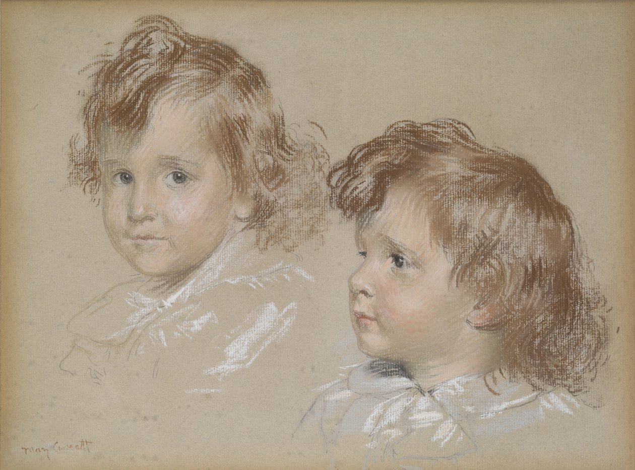 Børnehoveder (pastel på papir monteret på lærred) af Mary Stevenson Cassatt
