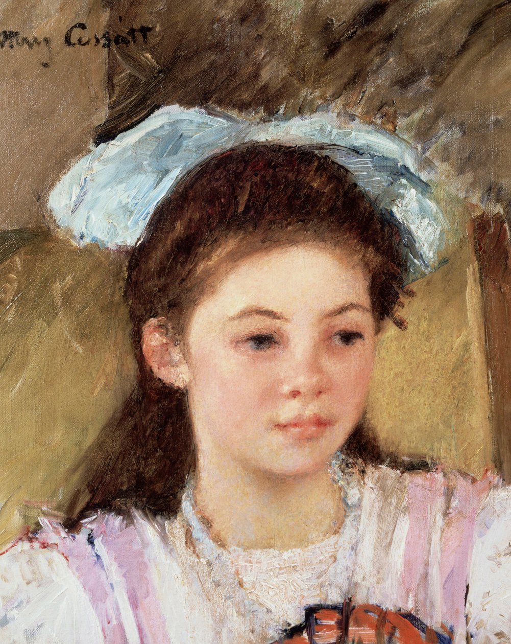 Ellen med en stor sløjfe i håret. Maleri af Mary Cassatt (1845-1926) af Mary Stevenson Cassatt