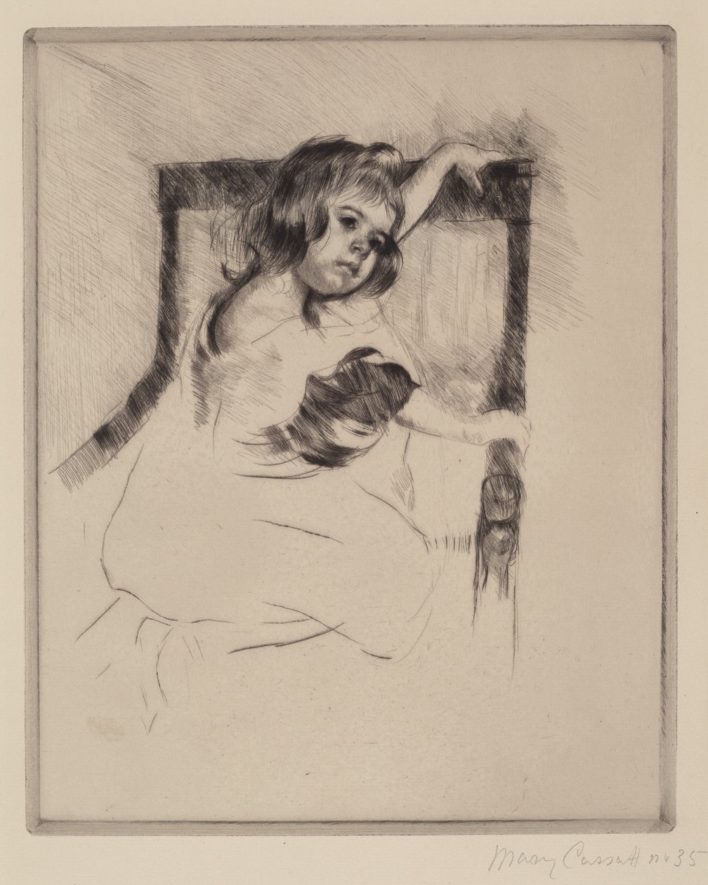 Knælende i en lænestol (Margot), ca. 1903 (tørpunkt) af Mary Stevenson Cassatt