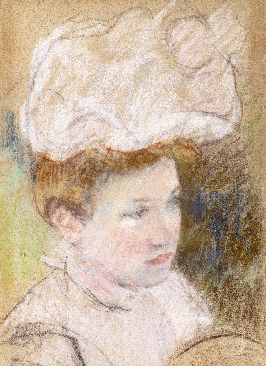 Leontine i en lyserød fluffy hat, 1898 af Mary Cassatt