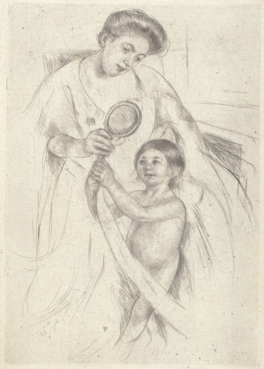 Ser ind i et håndspejl #3 (blæk) af Mary Stevenson Cassatt