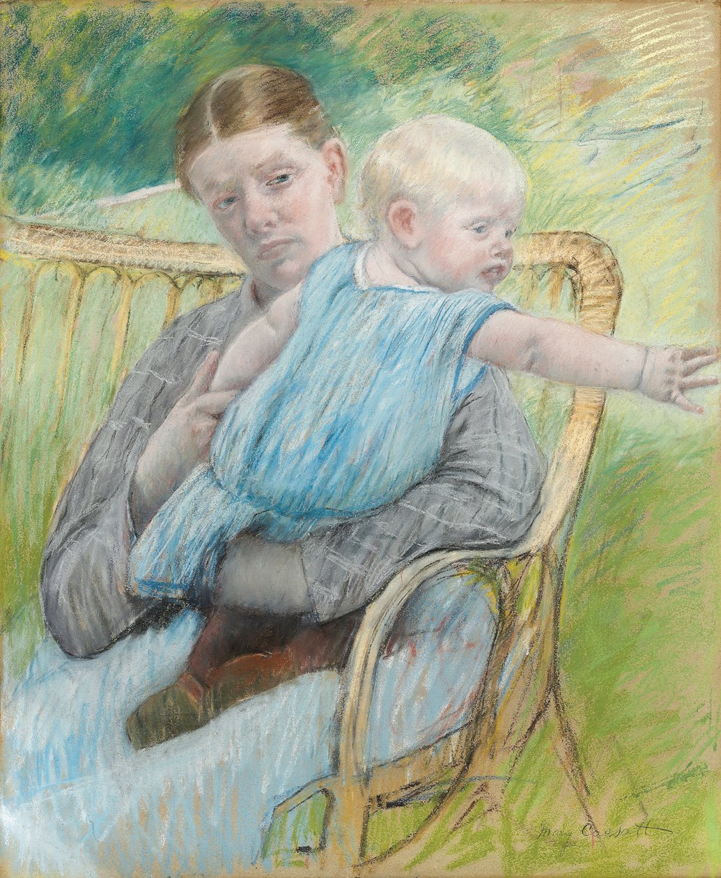 Mathilde portant son bebe (Mathilde Holding Baby) - Pastel på papir (72,7x60,4 cm), af Mary Cassatt (1845-1926), ca 1889 - Privat samling af Mary Stevenson Cassatt