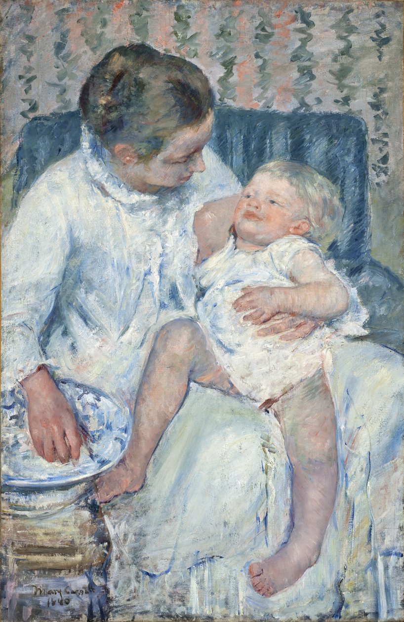 Mor er ved at vaske sit søvnige barn af Mary Stevenson Cassatt