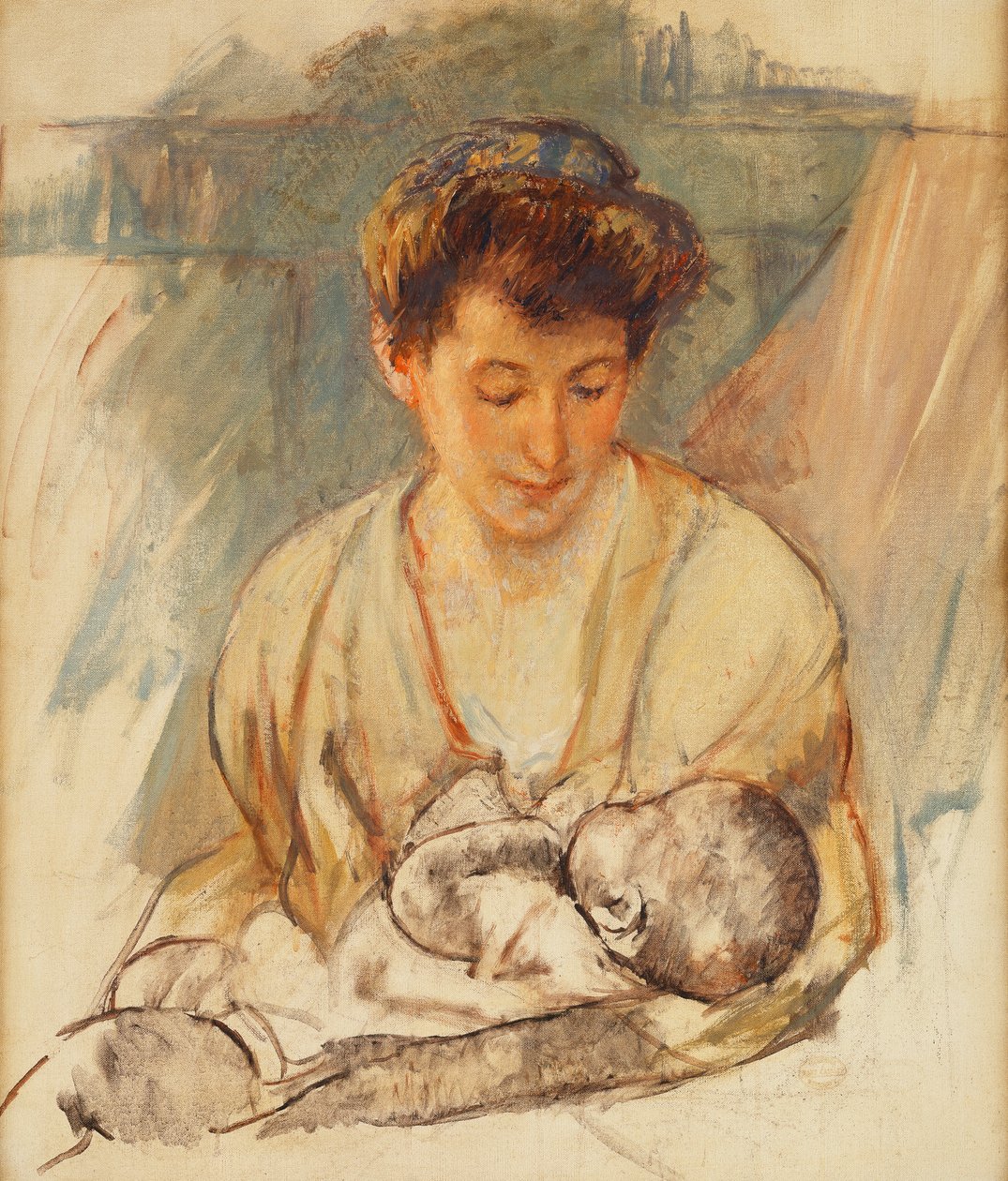 Mor Rose ser ned på sin sovende baby, ca. 1900 af Mary Cassatt
