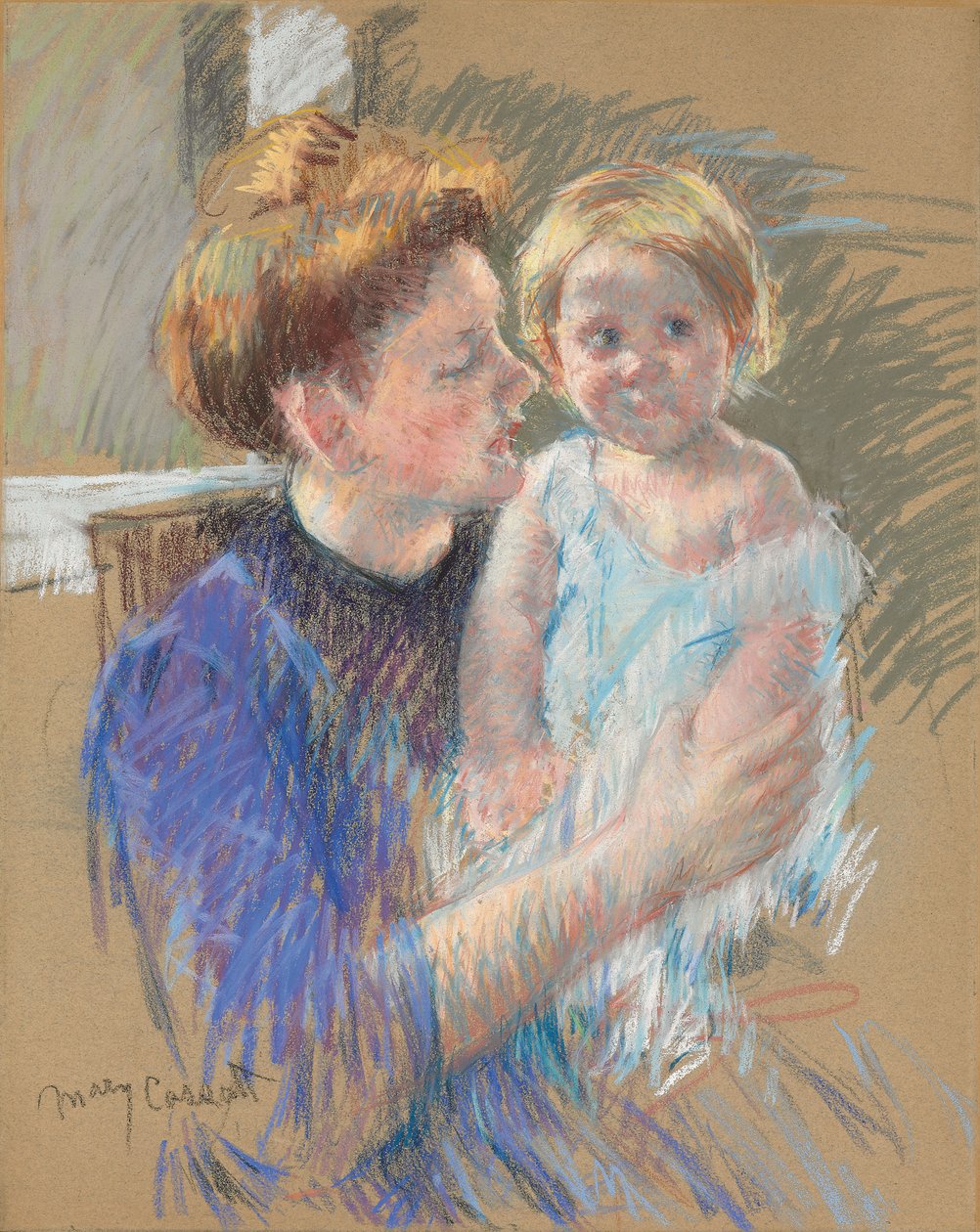 Mor i lilla holder sit barn, ca. 1914 af Mary Cassatt