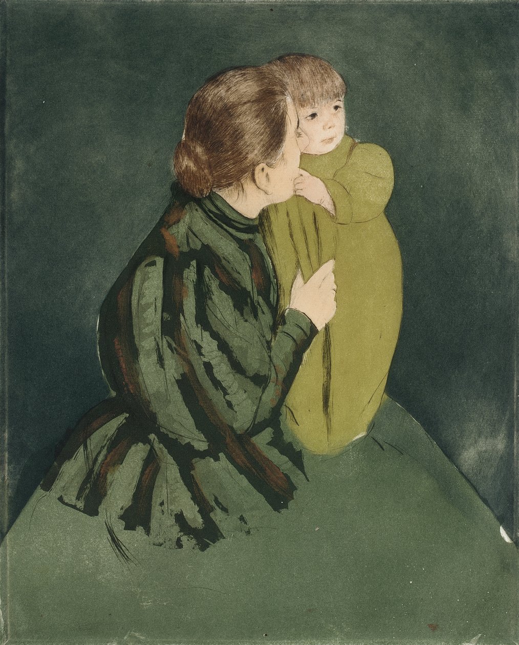 Bondemor og barn, ca. 1894 (tørpunkt og akvatint) af Mary Stevenson Cassatt