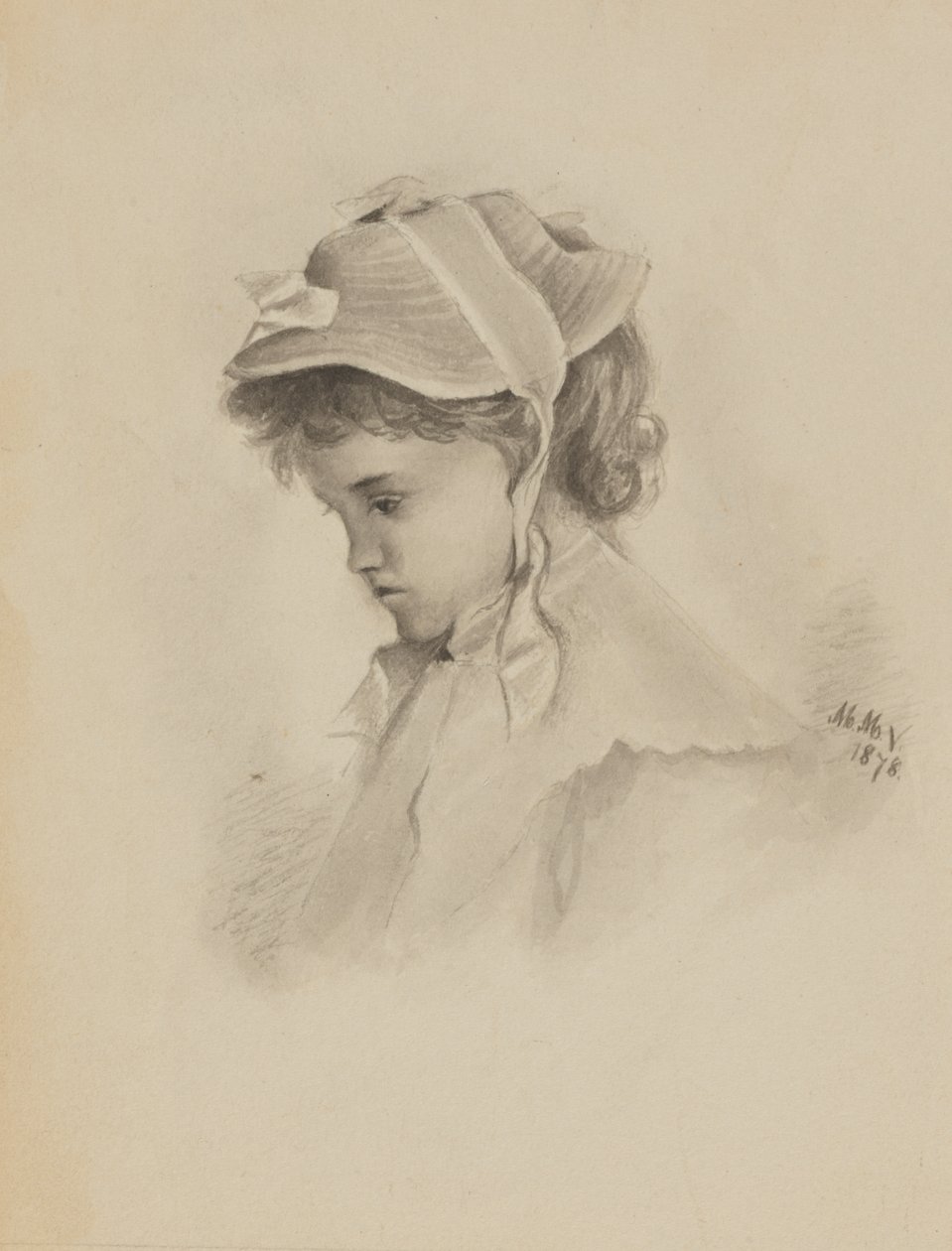 Uden titel Head of a Child Looking Down, 1878. af Mary Vaux Walcott