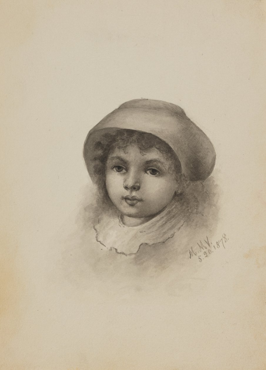 Uden titel Head of a Child with Hat, 1878. af Mary Vaux Walcott