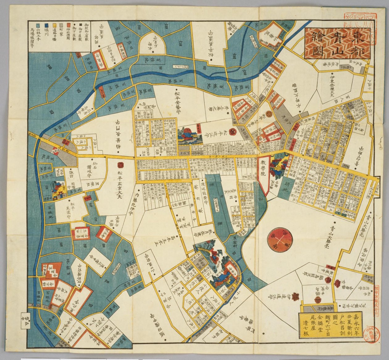 1853 Edo -kort omkring den nuværende Aoyama -gade, fra Miyamasusakaue af Masanori Tomatsu