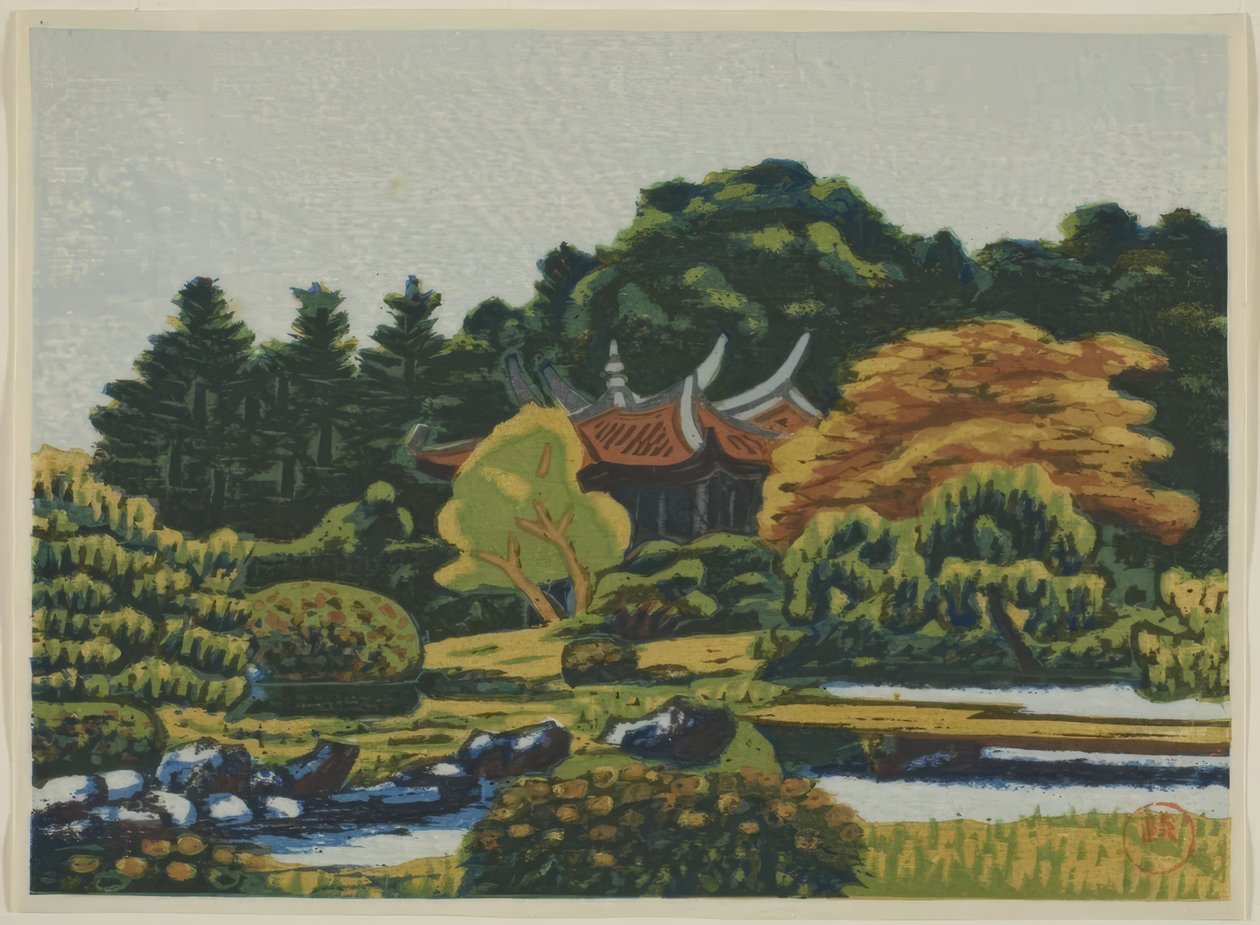 Tryk af Shinjuku Imperial Garden (Shinjuku Gyoen hanga) af Masao Maeda