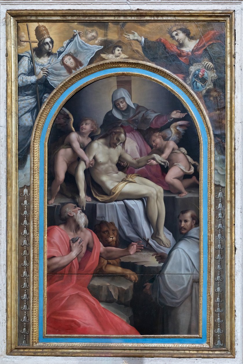 Deposition med helgenerne Girolamo og Francesco, ca. 1550-1600 (olie på panel) af Maso da San Friano