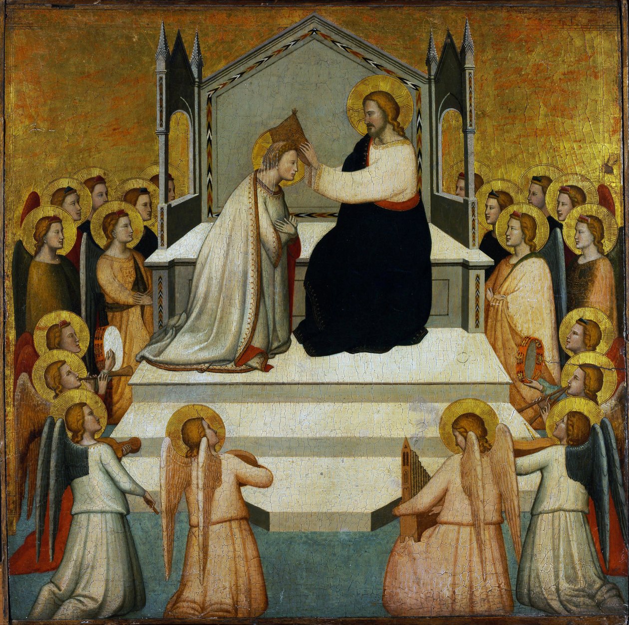 Jomfruens kroning - Jomfruens kroning - Maso di Banco (?-1348) - 1335-1340 - Tempera på panelet - 51,2x51,7 - Szepmuveszeti Muzeum, Budapest af Maso di Banco