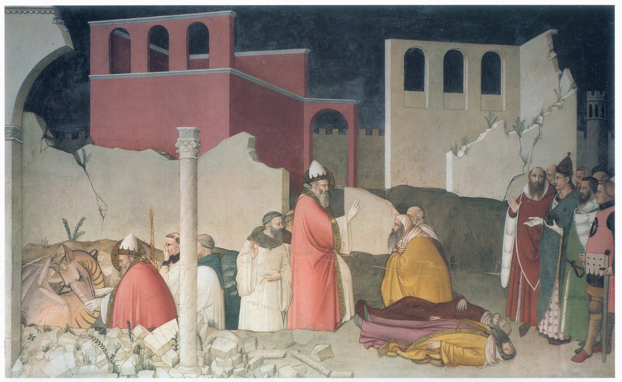 Pave Sankt Sylvesters mirakel, San Silvestro-kapellet, ca. 1337 (freskomaleri) af Maso di Banco