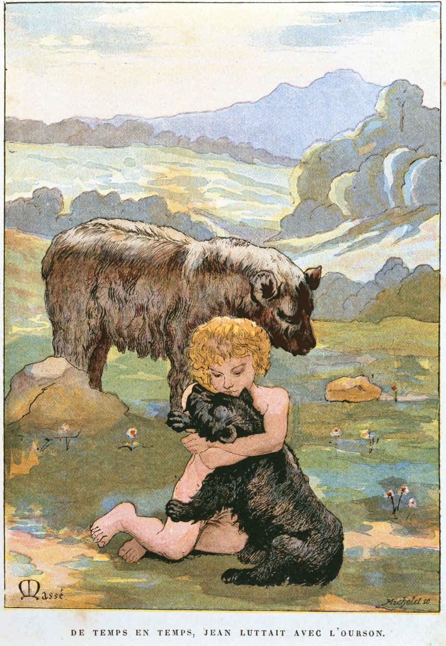 Jean-LOurs som et barn leger med en babybjørn, ca. 1900 af Masse Masse
