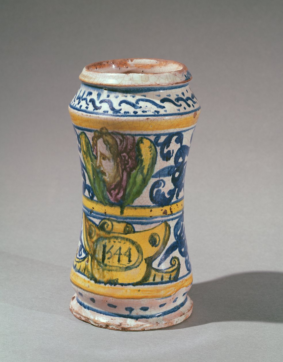 Albarelle, fremstillet i Rouen, 1544 (fajance) af Masseot Abaquesne
