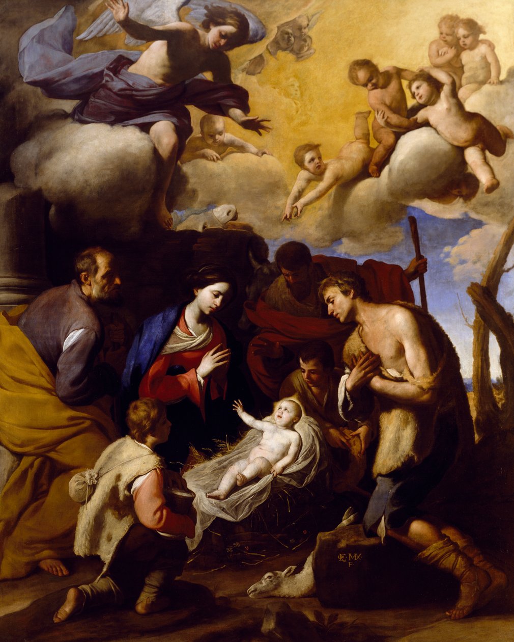 Tilbedelse af hyrder, af Massimo Stanzione (1585-1656) af Massimo Stanzione