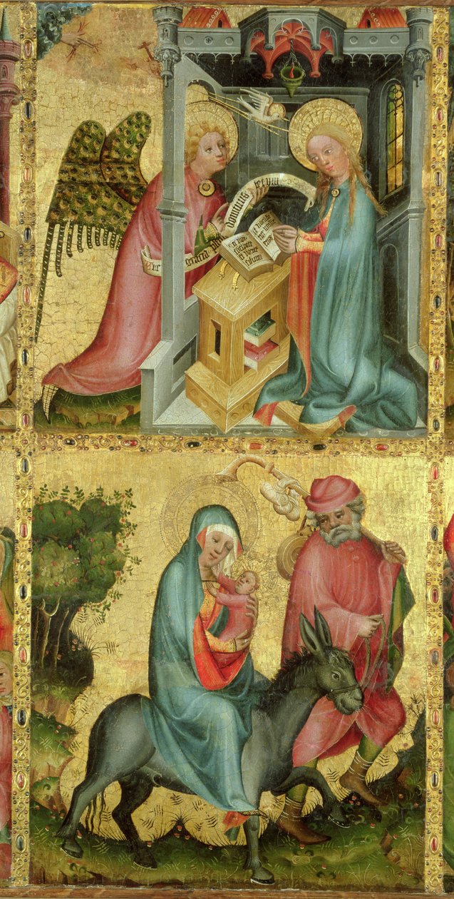 Bebudelsen og flugten til Egypten, fra Buxtehude-alteret, 1400-10 (tempera på panel) af Master Bertram of Minden