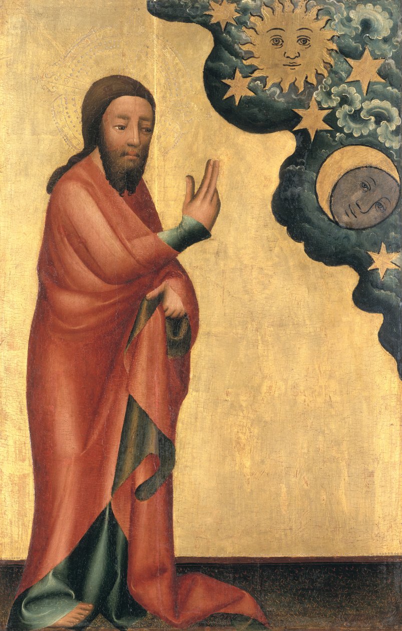 Skabelsen af solen, månen og stjernerne, detalje fra Grabow-altertavlen, 1379-83 (tempera på panel) af Master Bertram of Minden