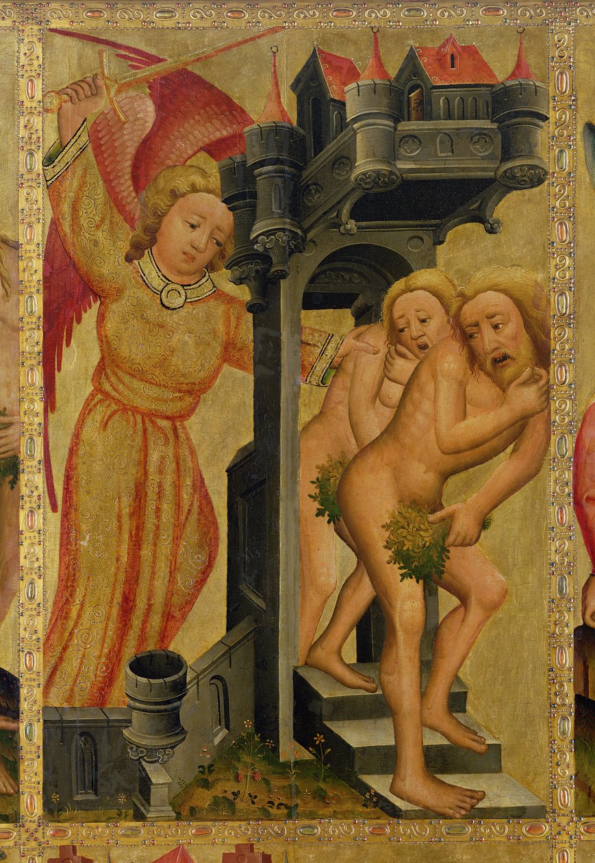 Uddrivelsen fra Paradisets Have, detalje fra The Grabow Altertavle, 1379-83 (tempera på panel) af Master Bertram of Minden