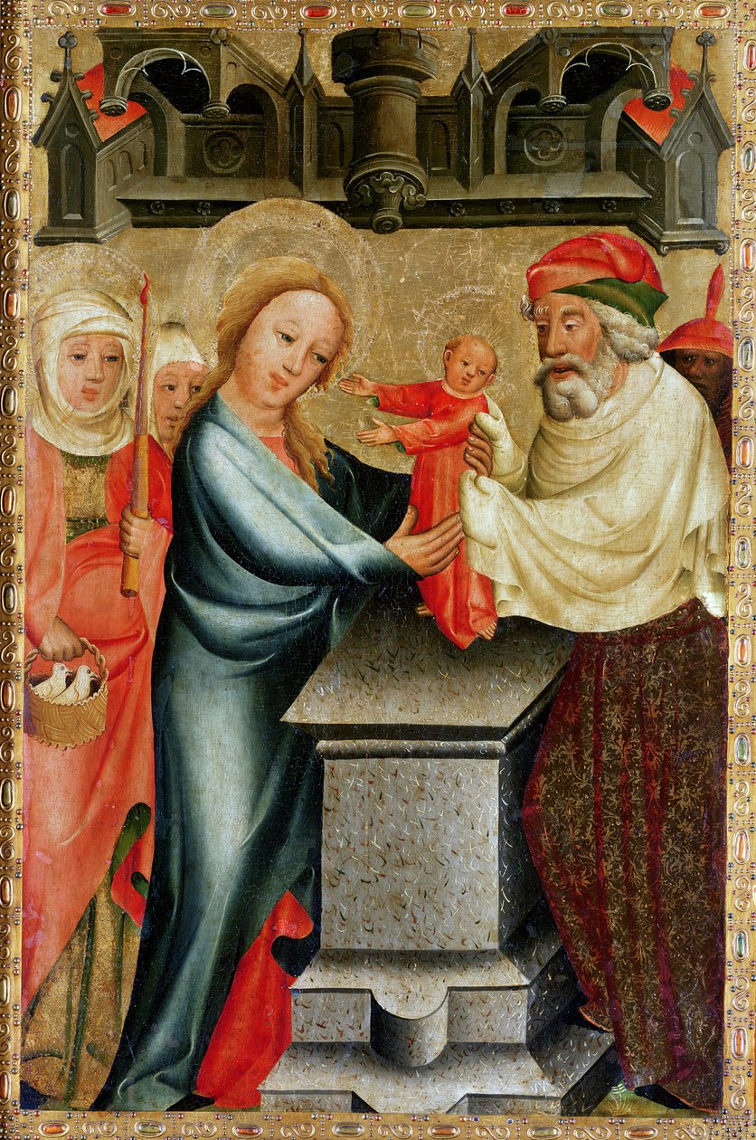 Præsentationen af Kristus i templet, detalje fra Grabow-altertavlen, 1379-83 (tempera på panel) af Master Bertram of Minden
