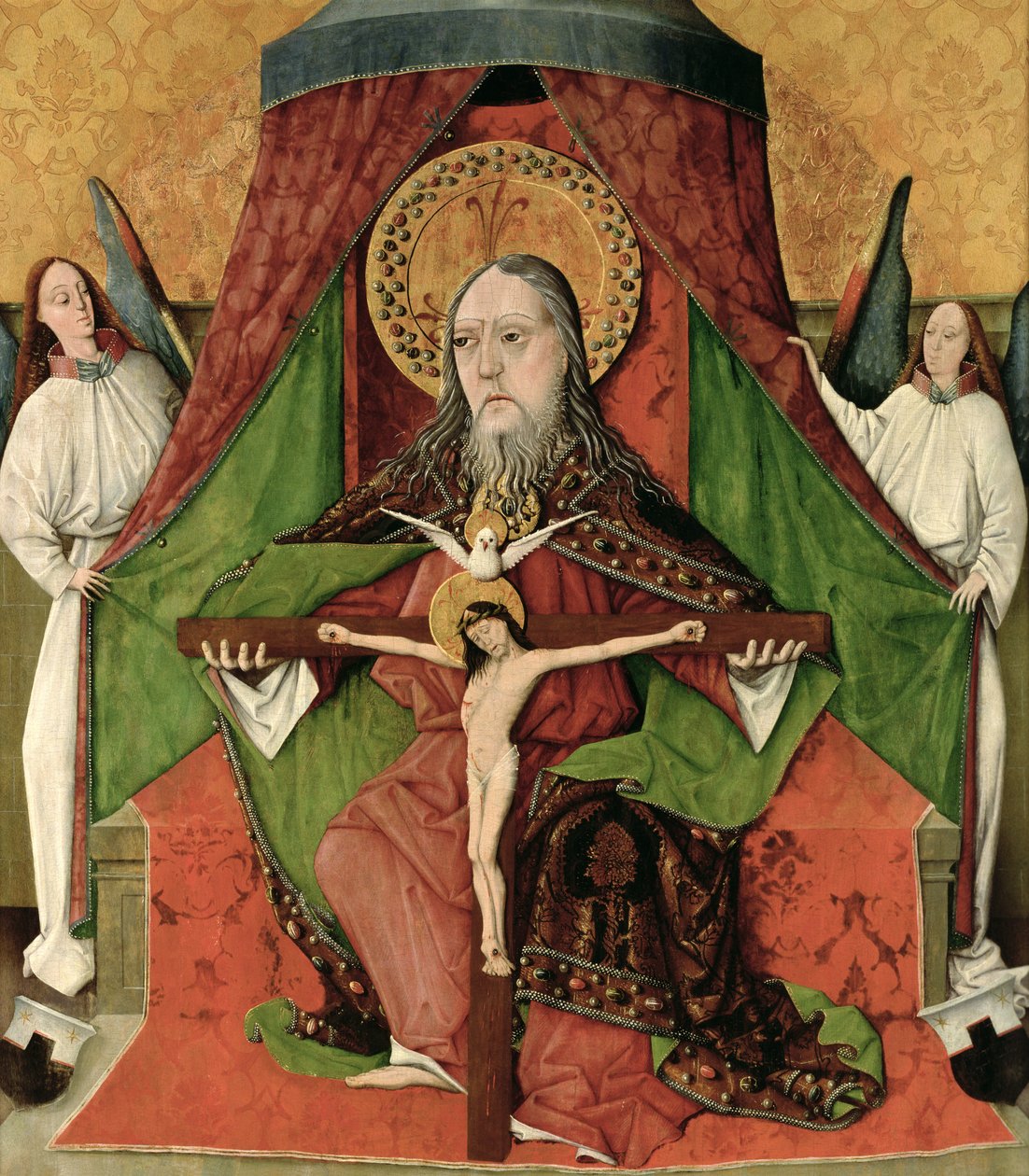 Den Hellige Treenighed, midterpanel på højaltertavlen i Den Hellige Treenigheds Kirke i Mosóc (i dag Mošovce, Slovakiet) 1471 (ægtempera på panel) af Master Gh