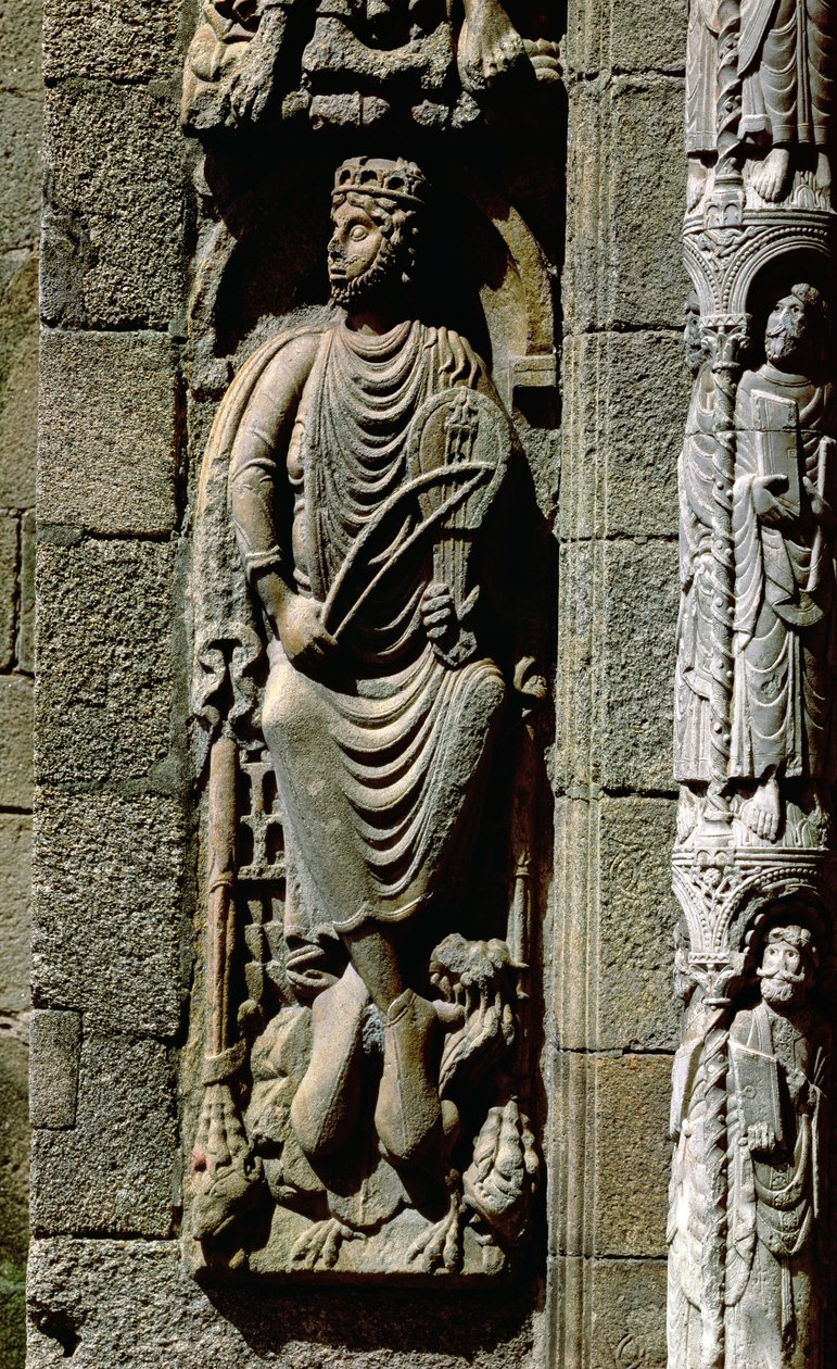 Kong David, detalje fra Portico de las Platerias af Master Mateo