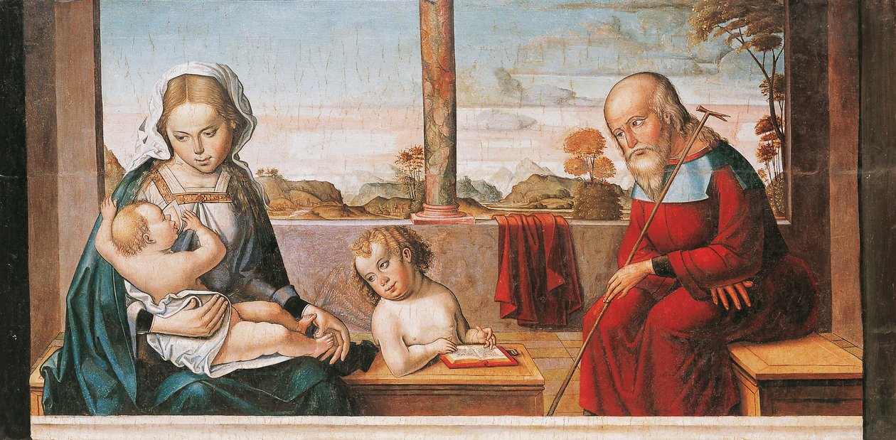 Hellig Familie med den unge Sankt Johannes af Master of Astorga